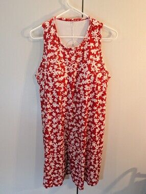 Anrabess Woman's XL Red Floral Sleeveless Shift Dress - Built In Bra NWT